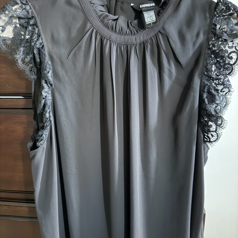 Express Black Lace Sleeve blouse size Large barely worn